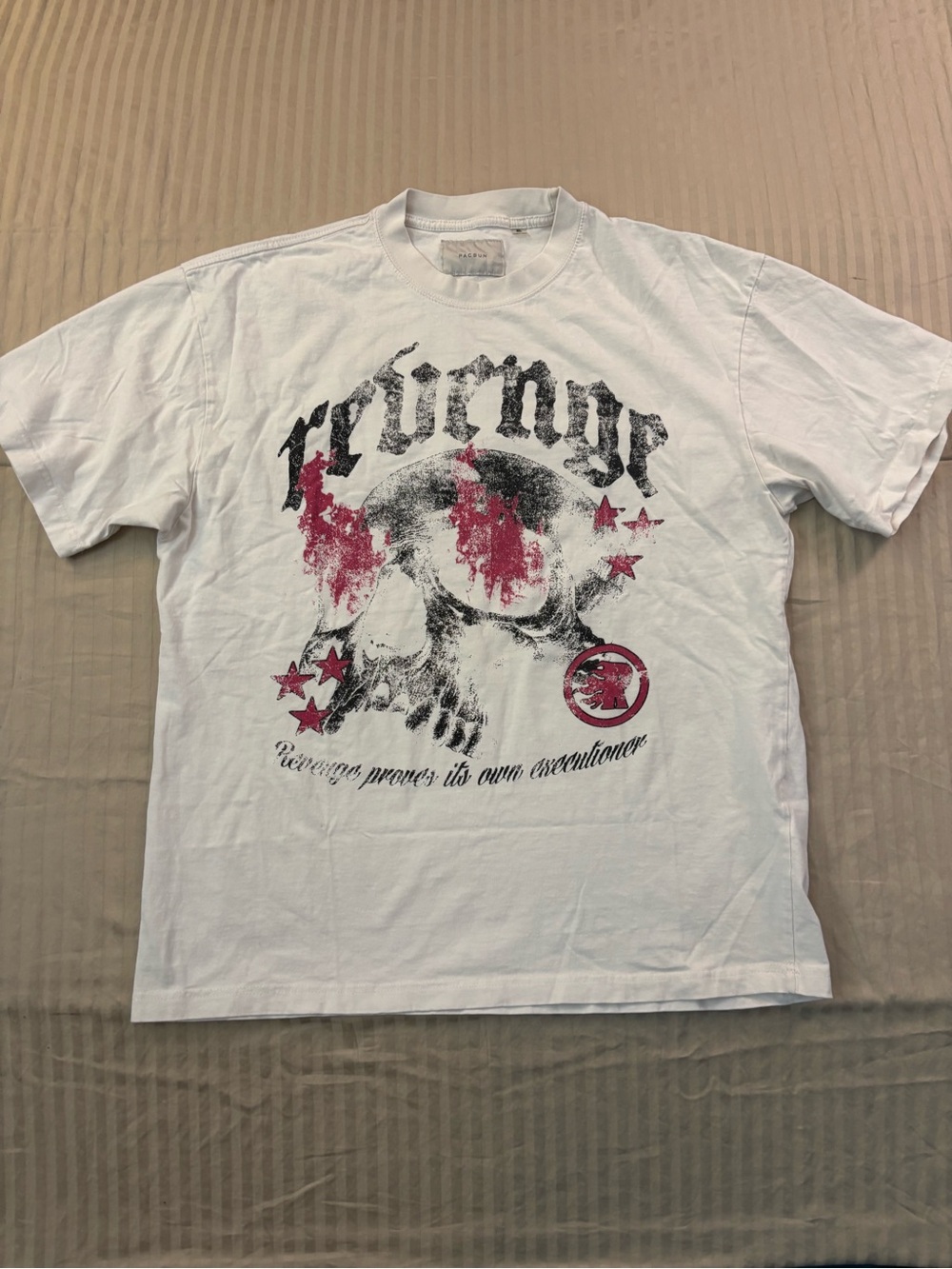 PacSun Revenge Skull Graphic Print Men's Cotton JerCrew Neck T-Shirt White